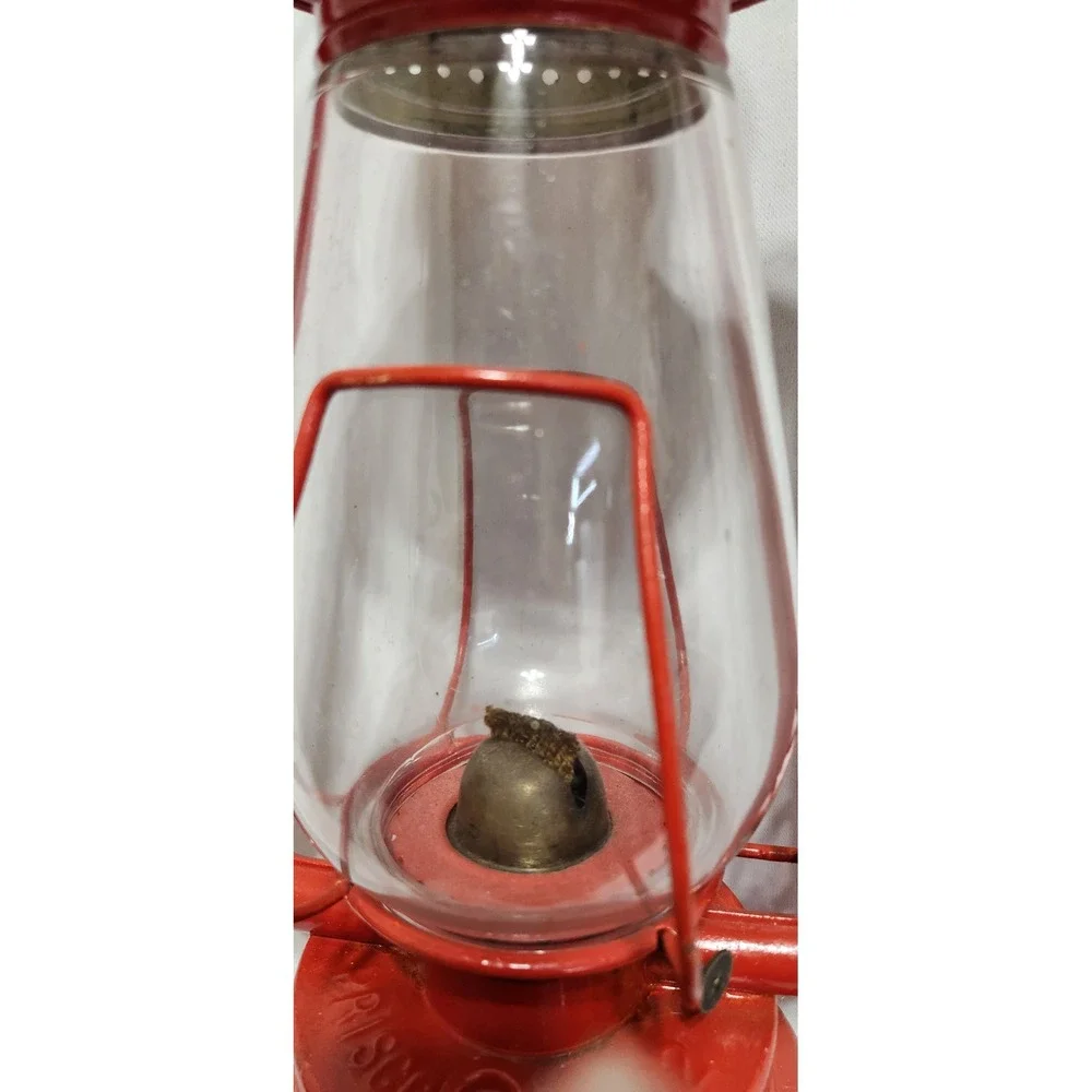 Vintage Red PRISCO No 2 Hurricane Lantern Kerosene Oil Lamp Glass Globe Rustic